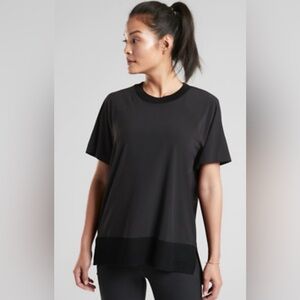 Athleta Zephyr Short Sleeve Top Women’s Large Oversized Athleisure Gray Rib Hem